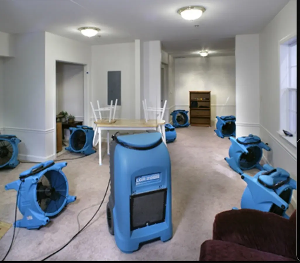 Air movers and dehumidifier setup for Water Damage Restoration in Big Rapids
